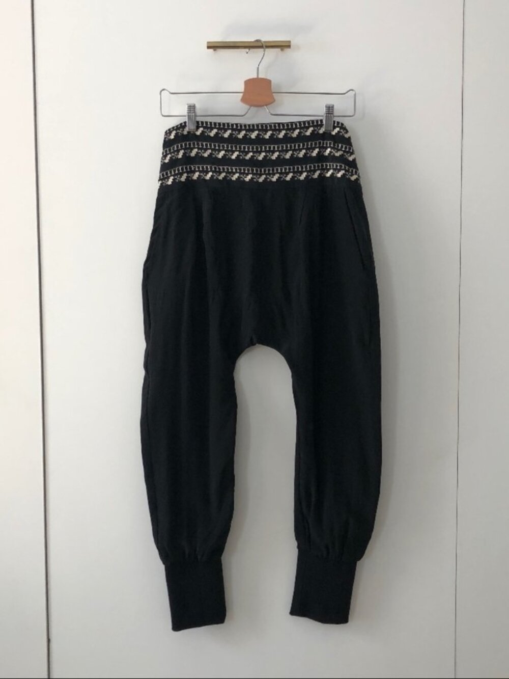 Flannel AU Embroidered Silk Harem Jogger Pants Small